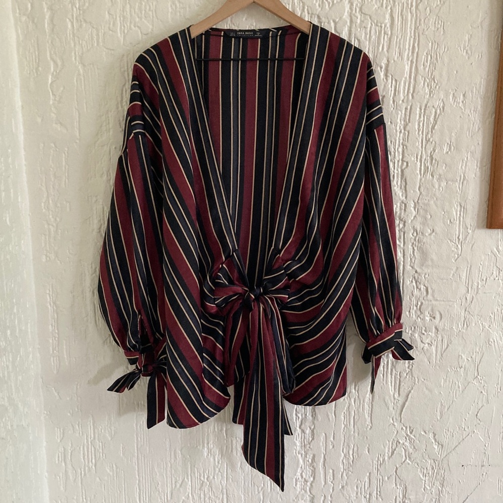 Zara Striped Wrap Top Blouse Size Large